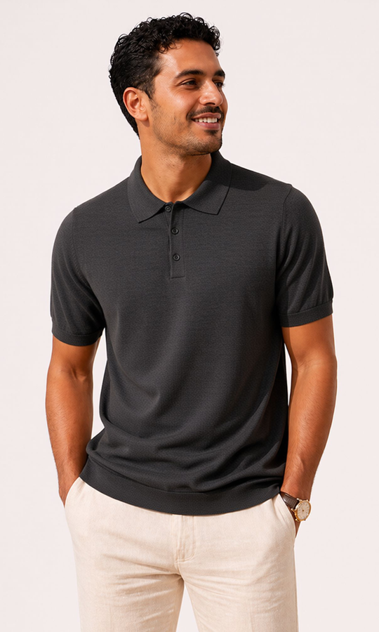 Men Knitted Polo Shirt Classic Collar