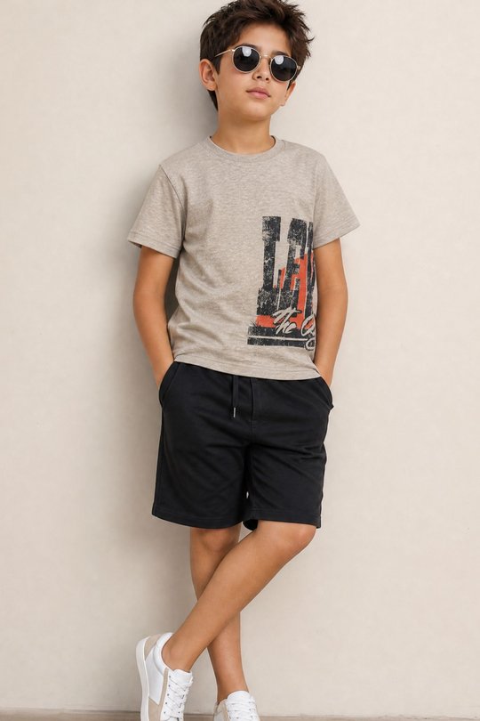 Kids Classic Crew Neck T-Shirt (Side Big Logo-Grey)