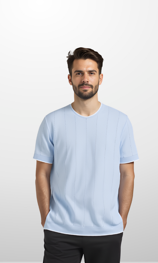 Men Regular Fit Knitted T-Shirt -US (Light Blue)