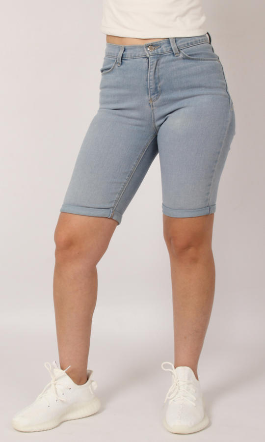 Women Classic High Rise Rolled Short (Light Blue)