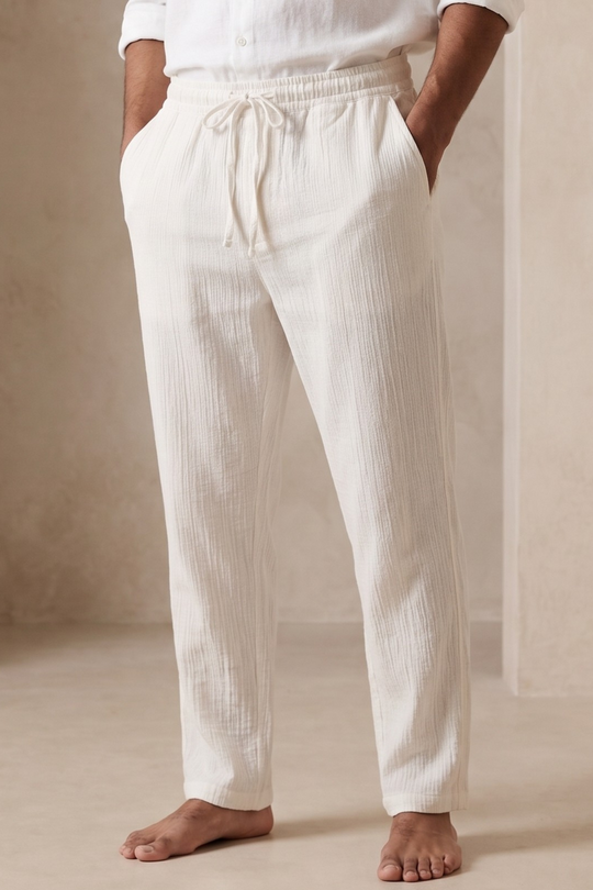 Premium Ribbed Linen Pants Off-White