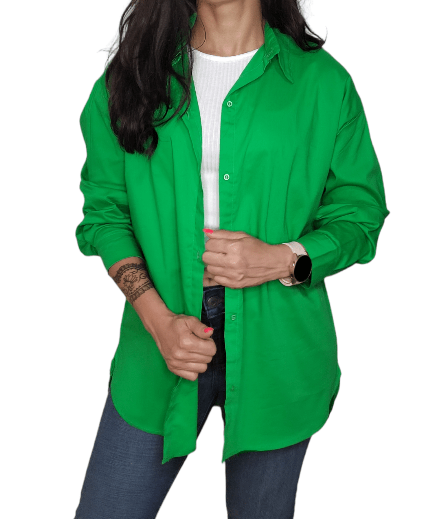 ElOutlet - Summer Women Women Blouse Women Chemise (One-Size) - Curvy (buttons front & back) - Green