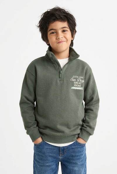 Boys Quarter-Zip Sweatshirt – Sage Green