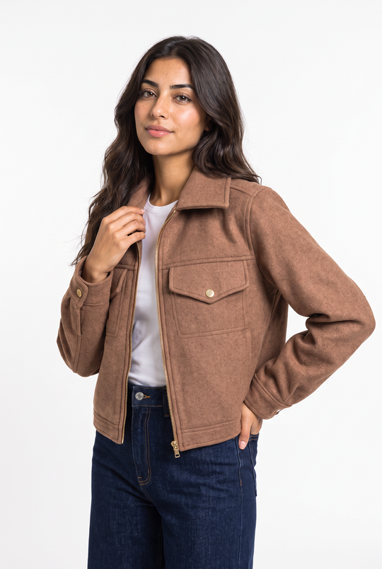 Cropped Utility Jacket with Chest Pockets