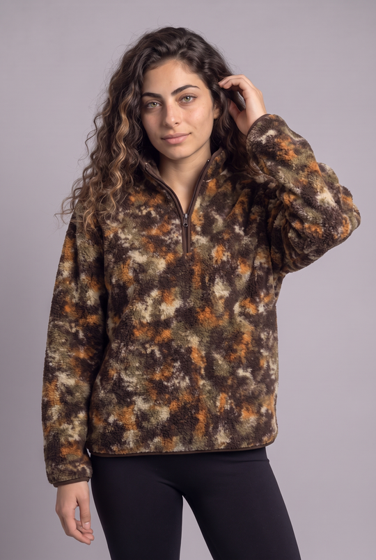 Fluffy Camouflage Quarter-Zip Sweatshirt