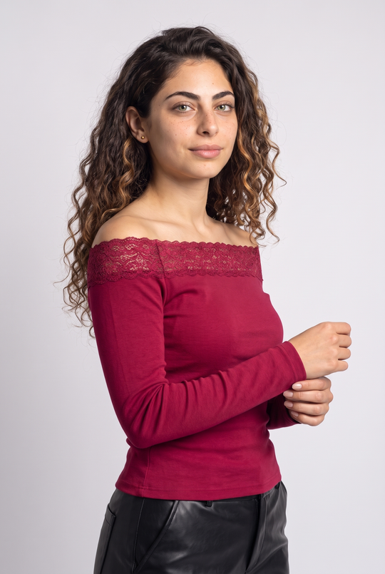 Off-Shoulder Lace Long Sleeve Top