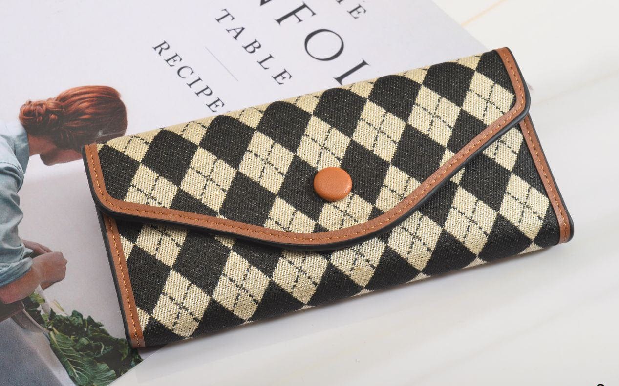 Outlet W&B Wallet Brown Diamonds Basic Long Women Wallet