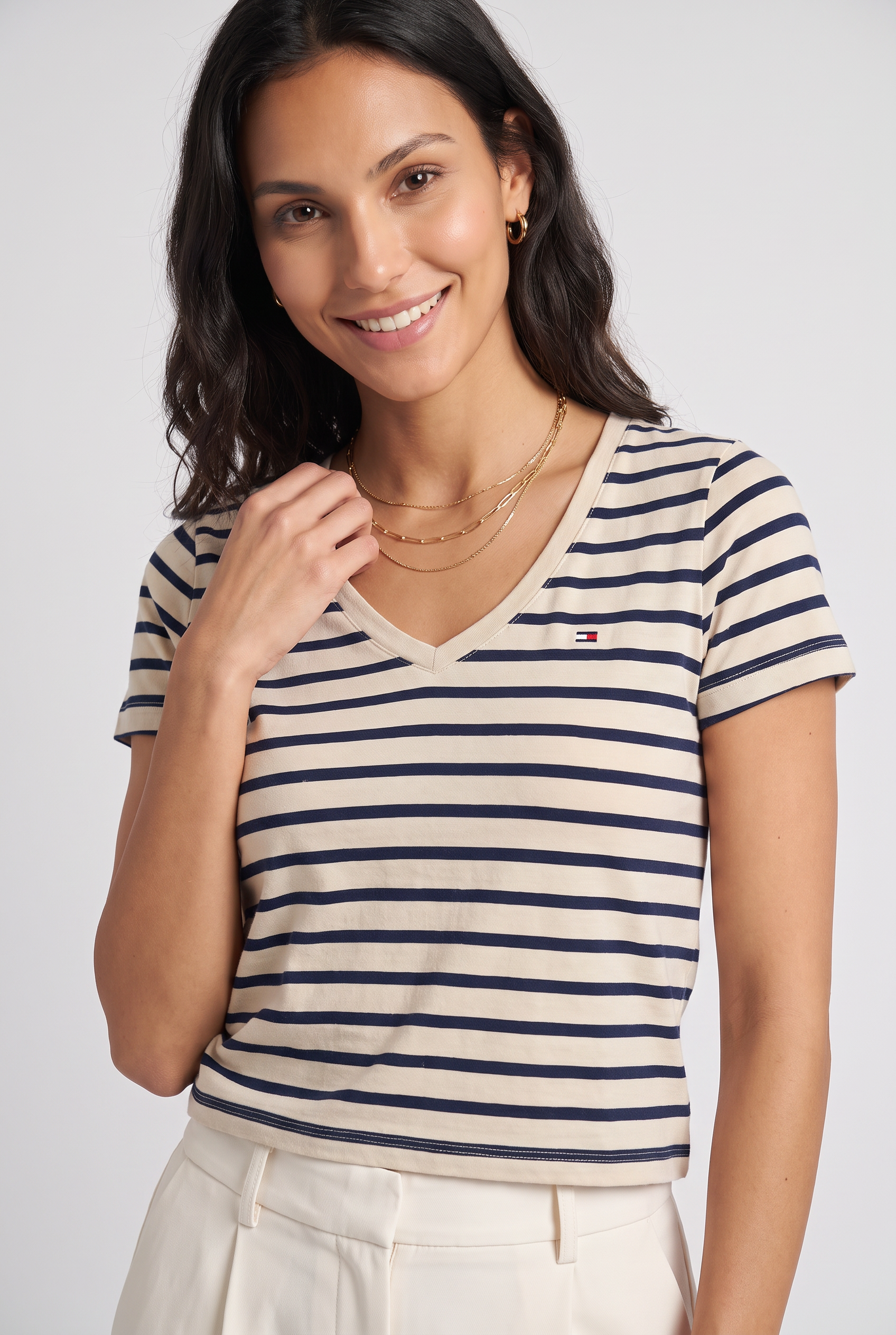 Women Striped Classic V-neck T-Shirt