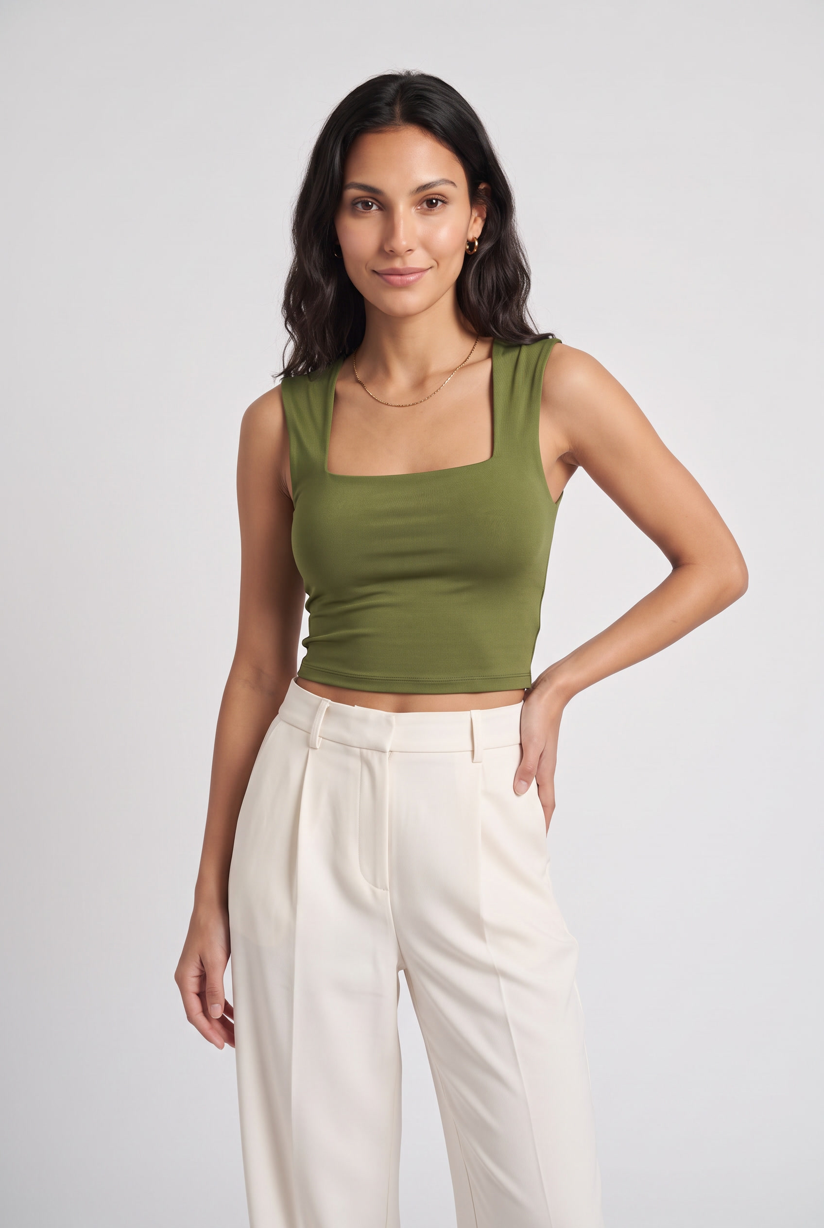 NUT Plain Women Square Neck Tank Tops