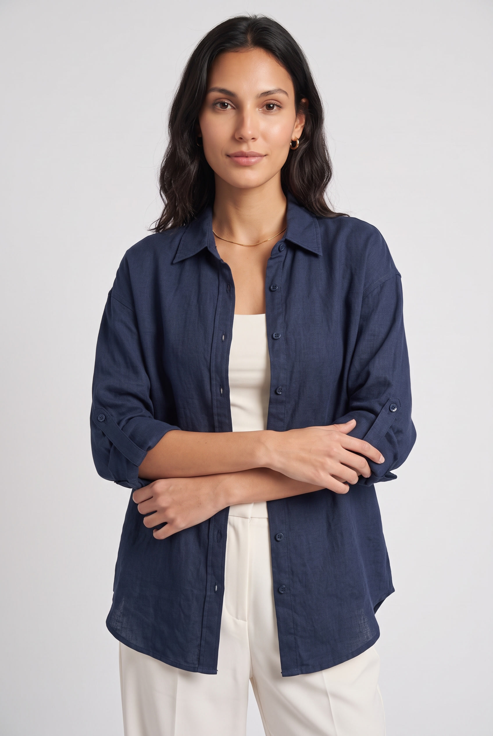 Women Linen Button-Up Shirt