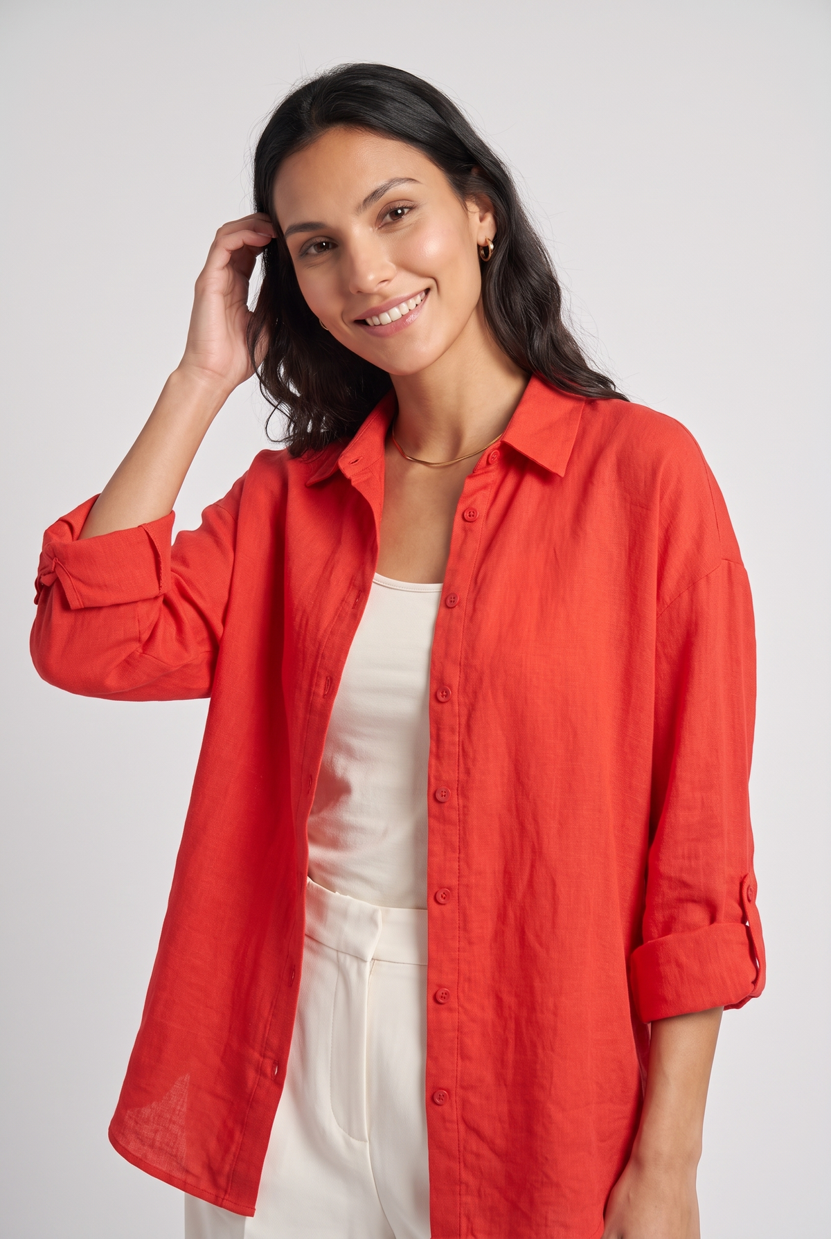 Women Linen Button-Up Shirt