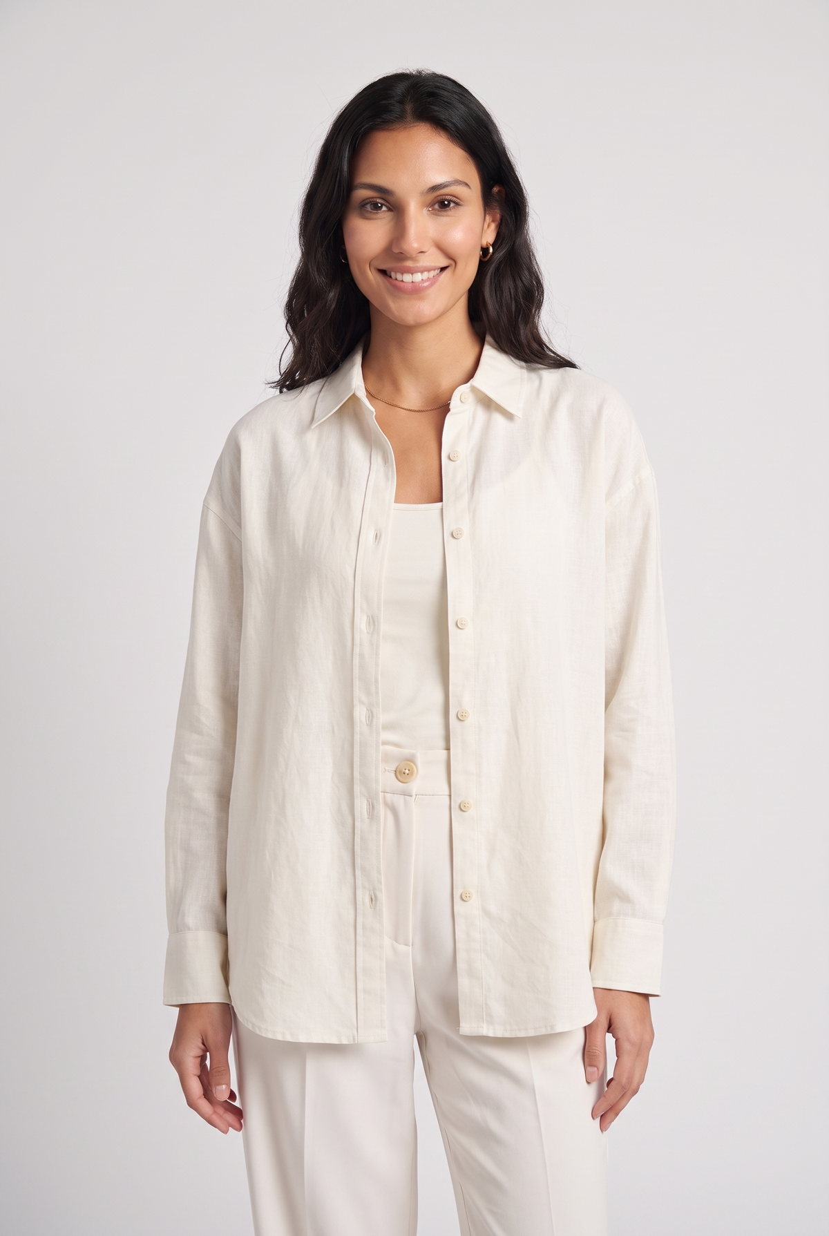 Women Linen Blend Shirt -Loose Fit