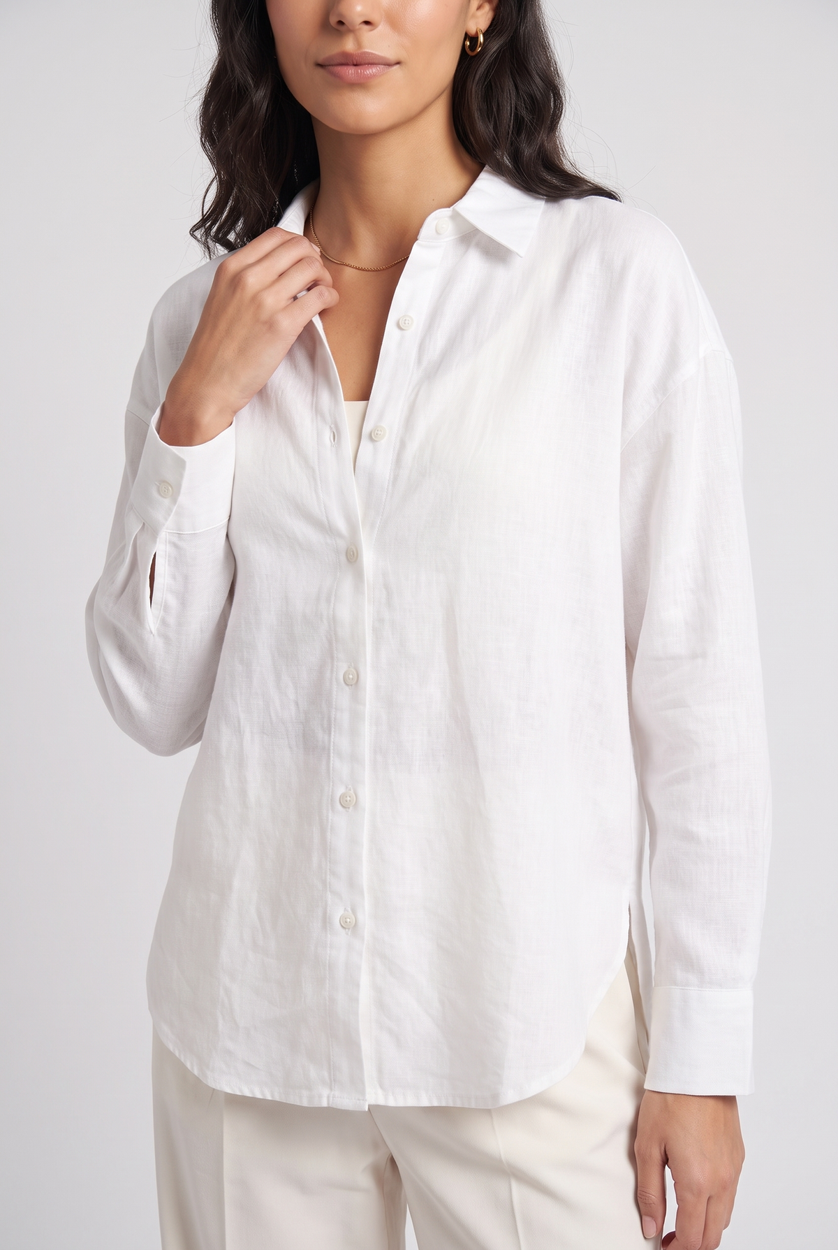 Women Linen Blend Shirt -Loose Fit