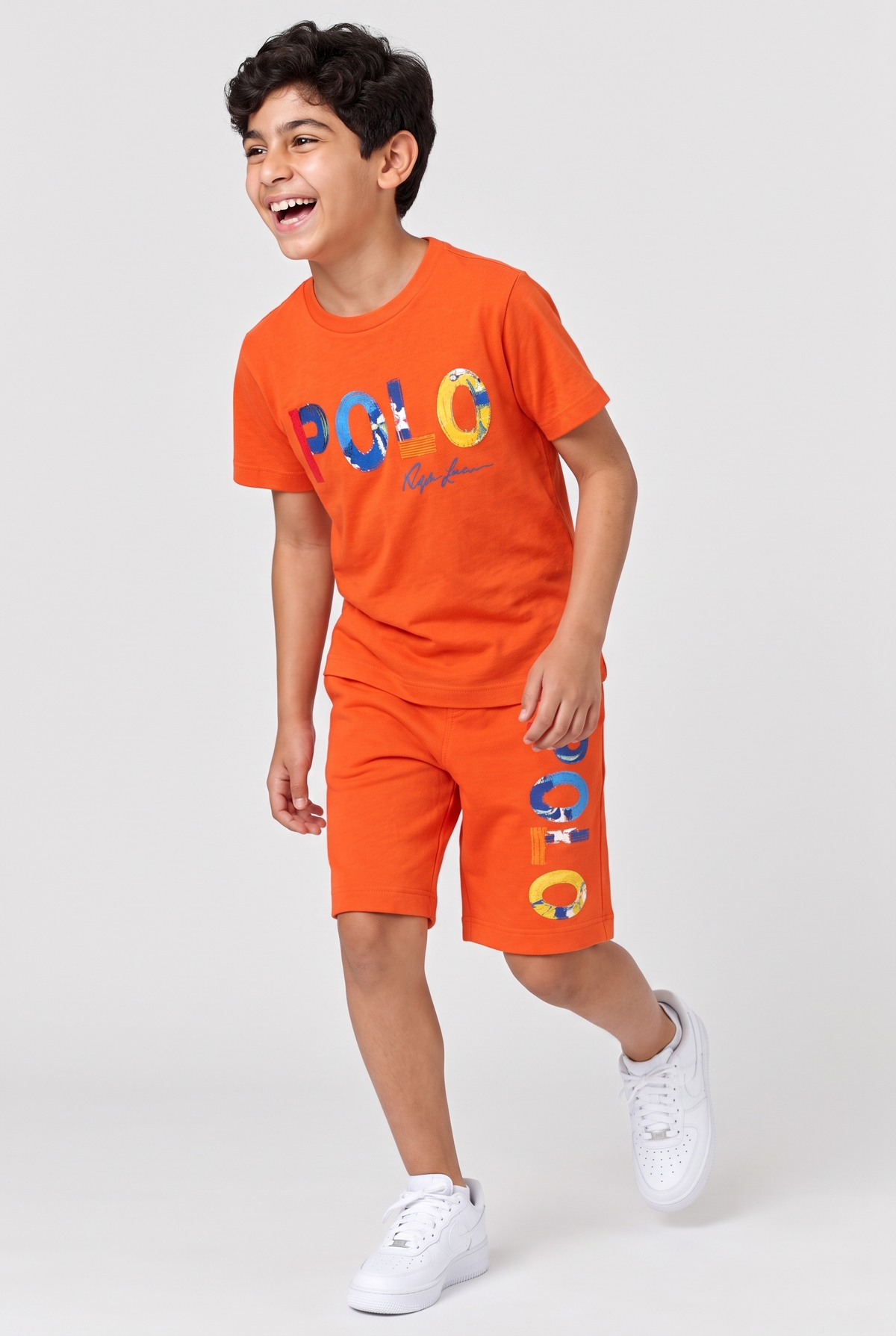Kids logo jersey T-shirt and shorts set (Orange)