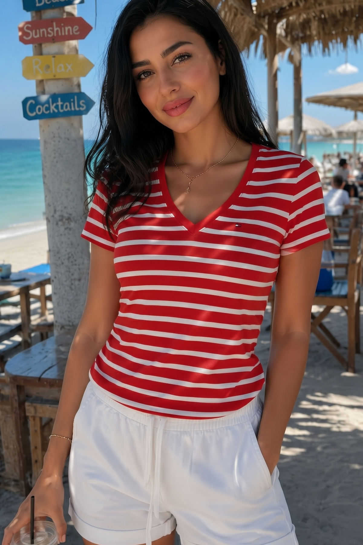 Women Striped Classic V-neck T-Shirt