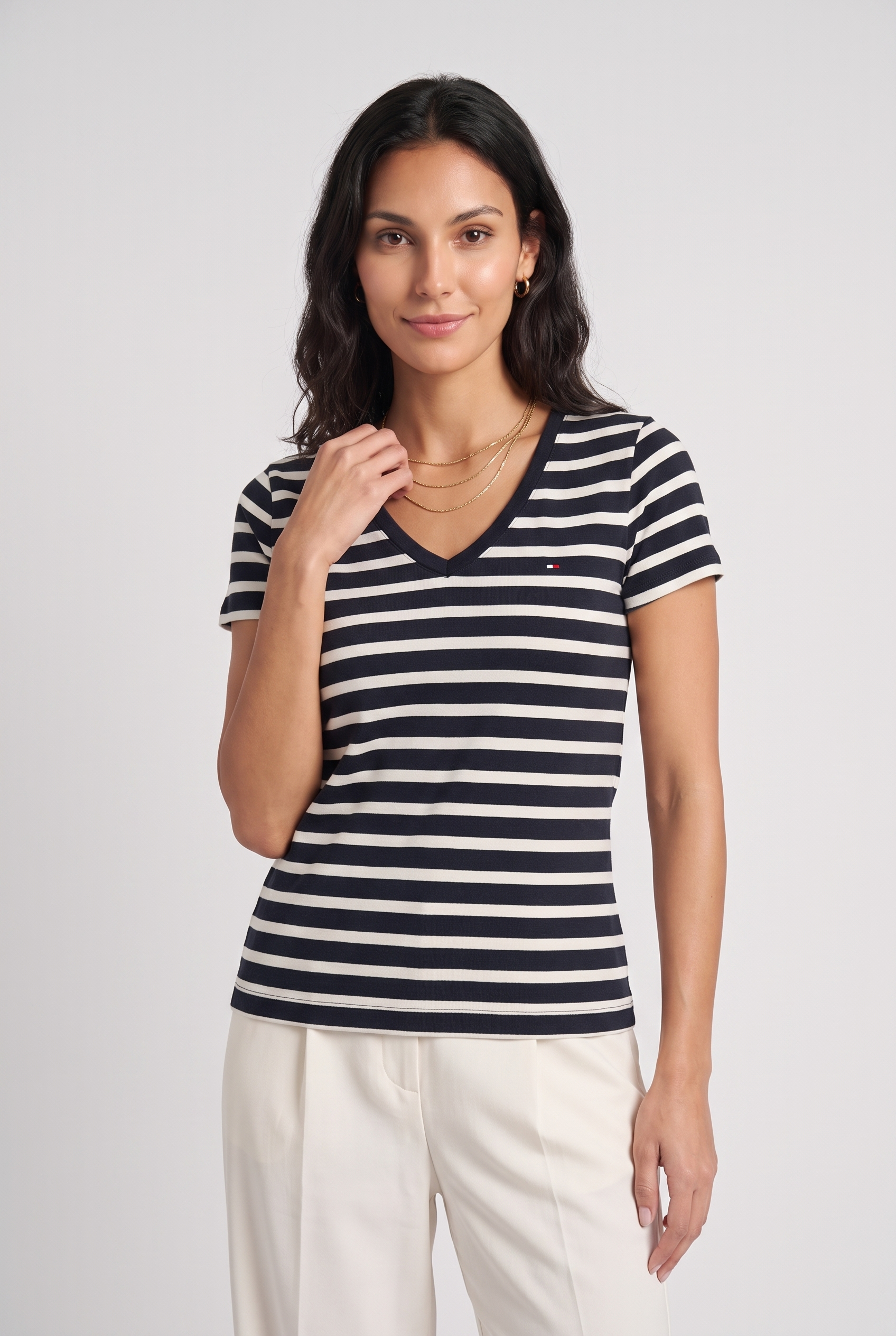 Women Striped Classic V-neck T-Shirt