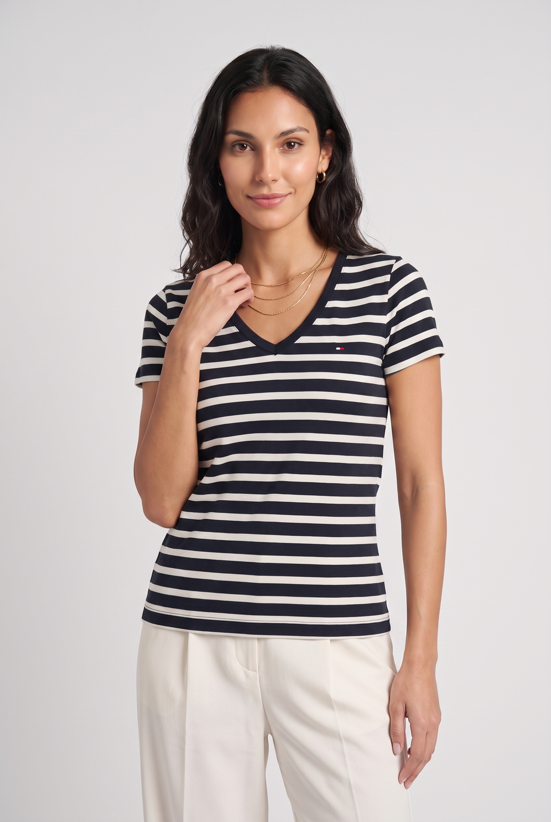 Women Striped Classic V-neck T-Shirt