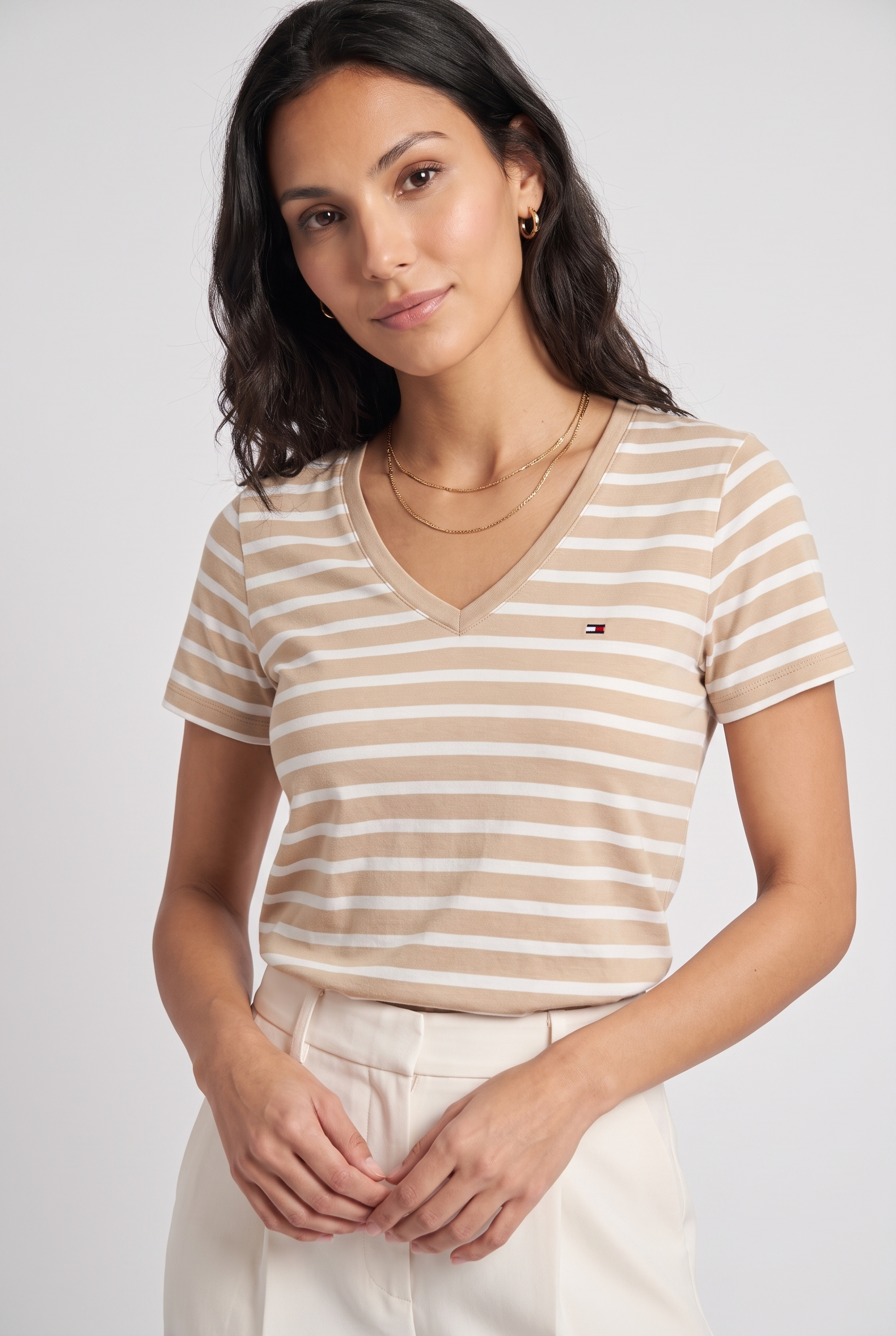 Women Striped Classic V-neck T-Shirt