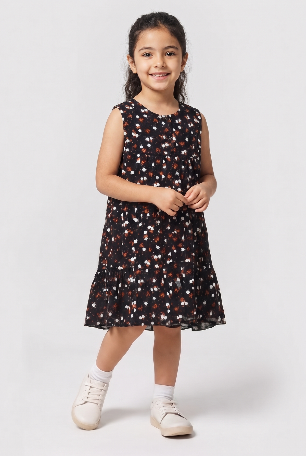 Girls Floral Print Dress (Black)
