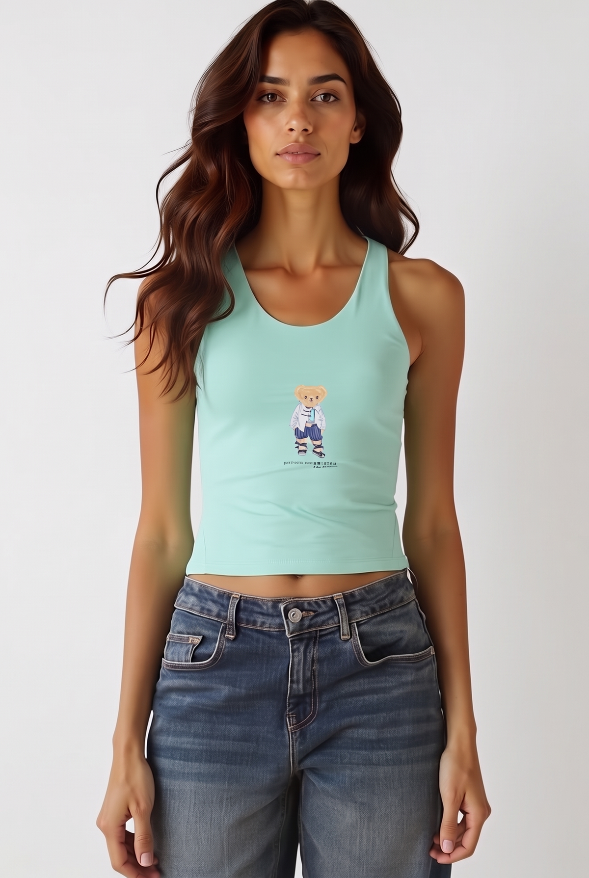 Women Scoop Neckline Tank Top-Bear (Pastel Mint)