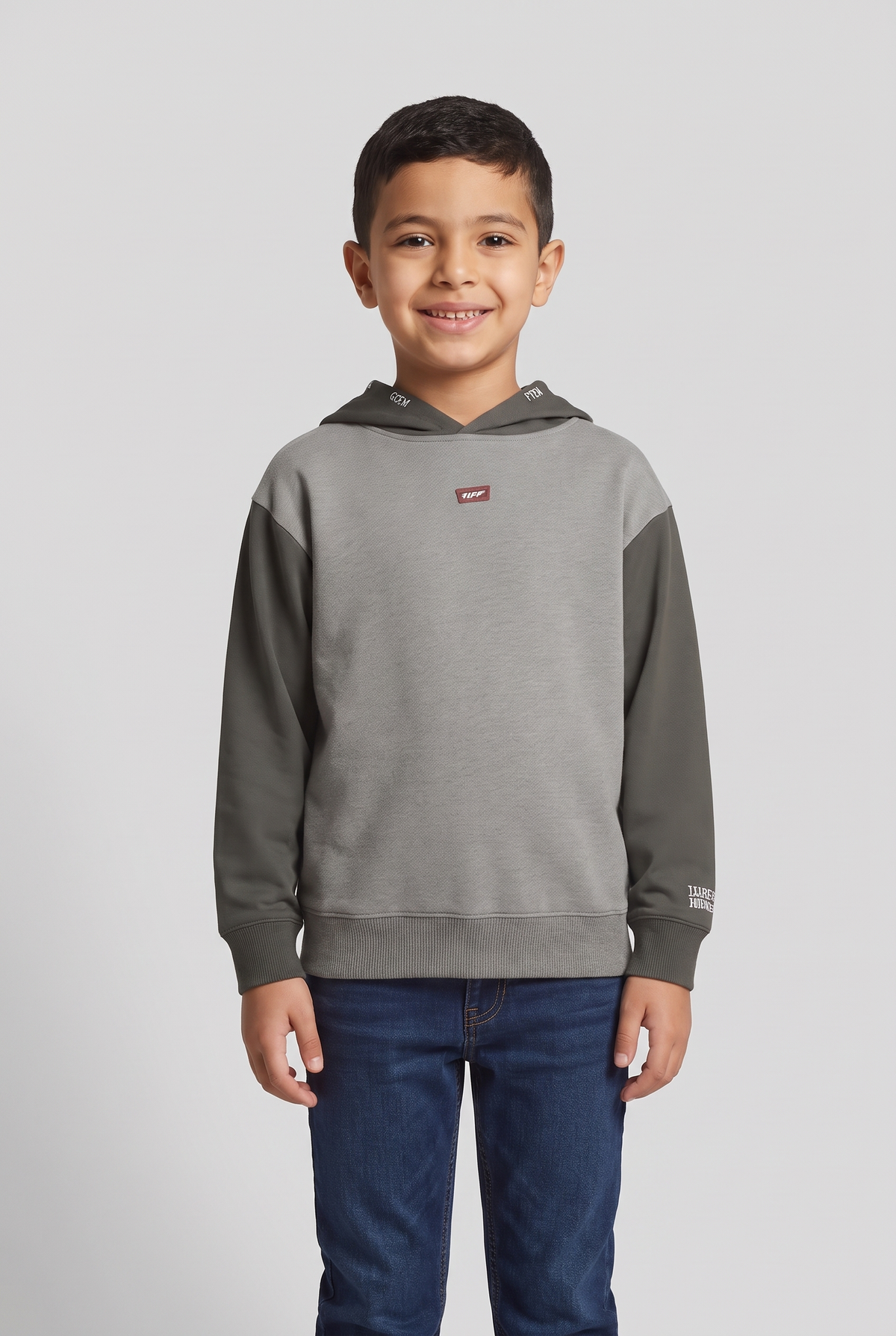 Kids Sporty Hoodie (Grey*Oil Green)