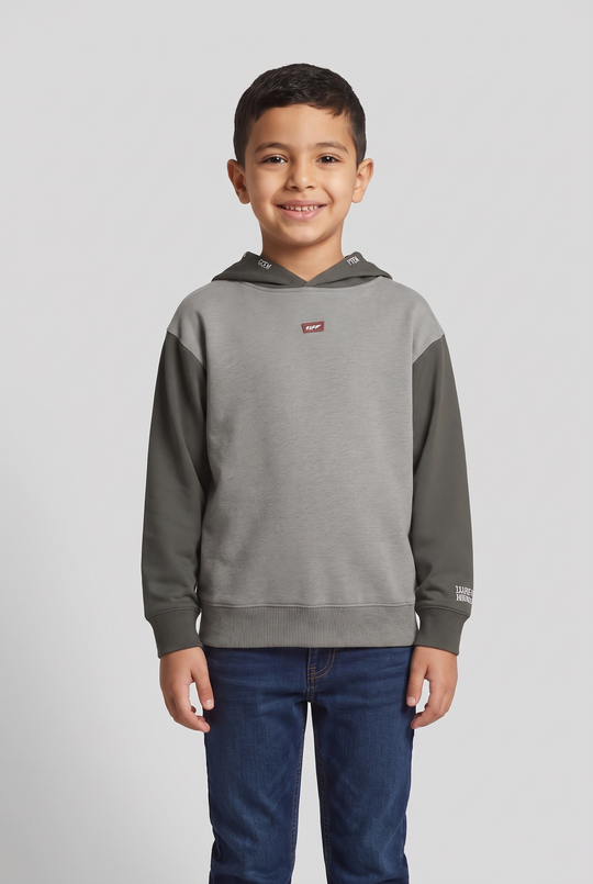 Kids Sporty Hoodie (Grey*Oil Green)