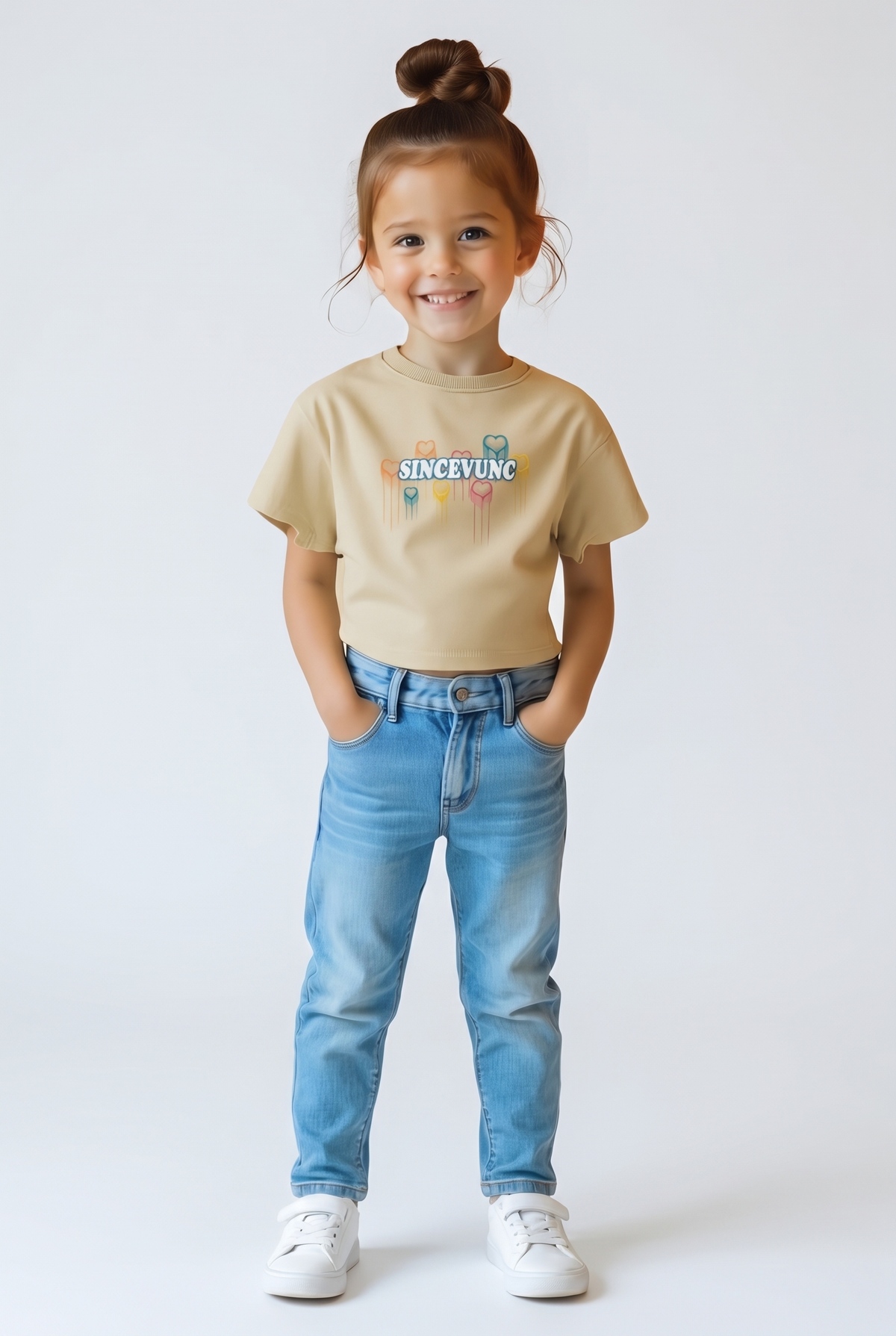 Kids Crew Neck T-Shirt SINCEVUNC (Beige)