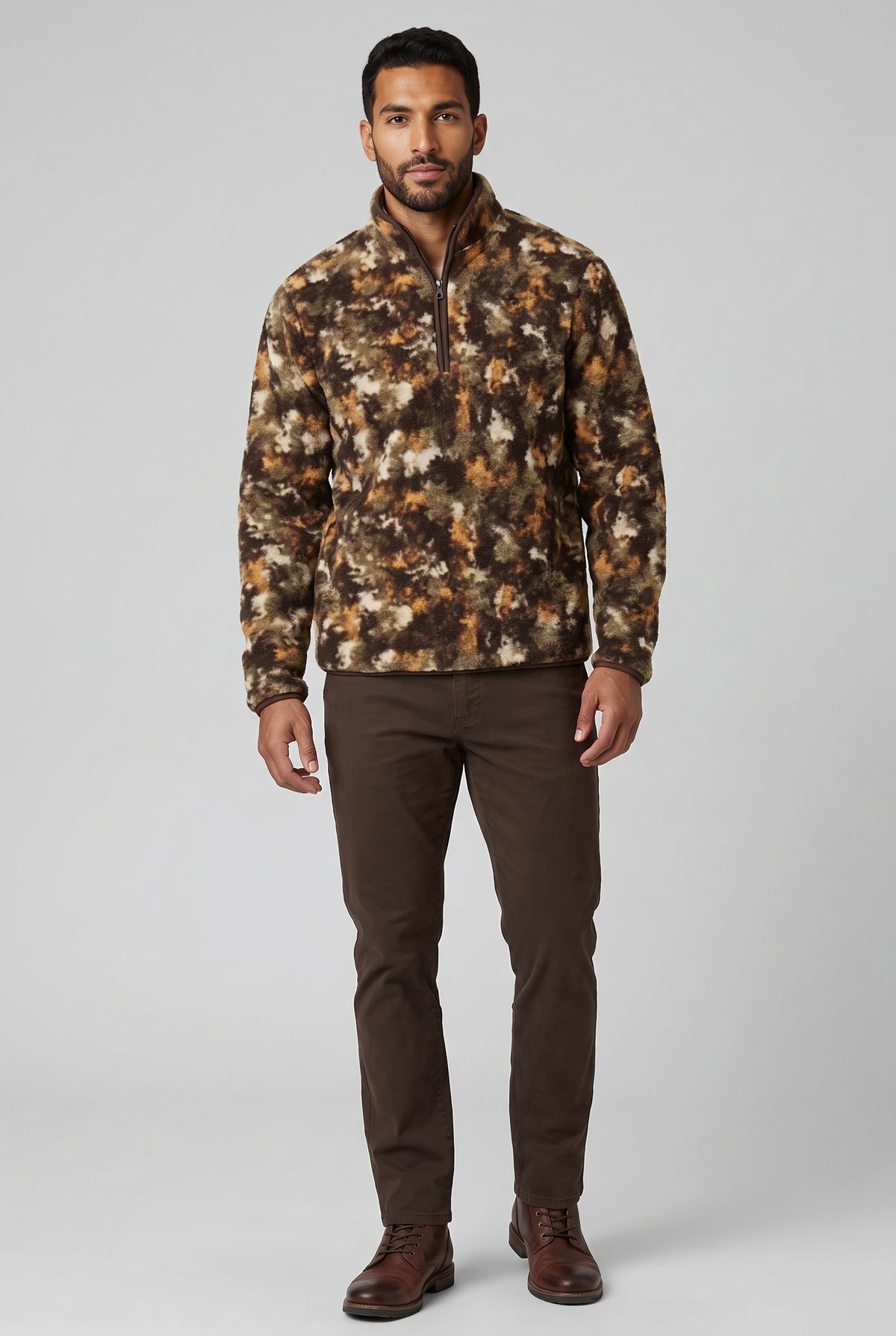 ORIGINAL OLD NAVY Men Sherpa Fur Half Zip ( Brown Camouflage)