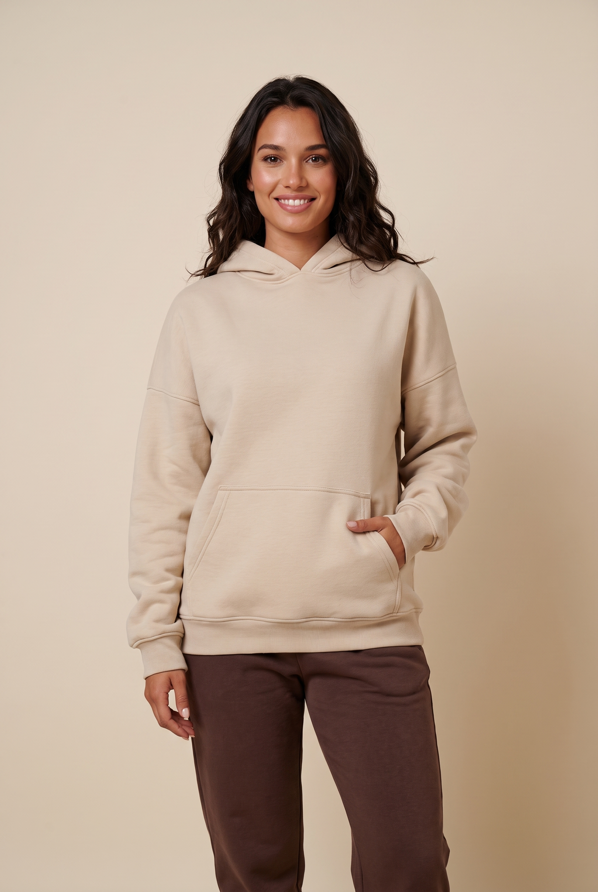 Women Over Sized Basic Hoodie Sweater (Beige)
