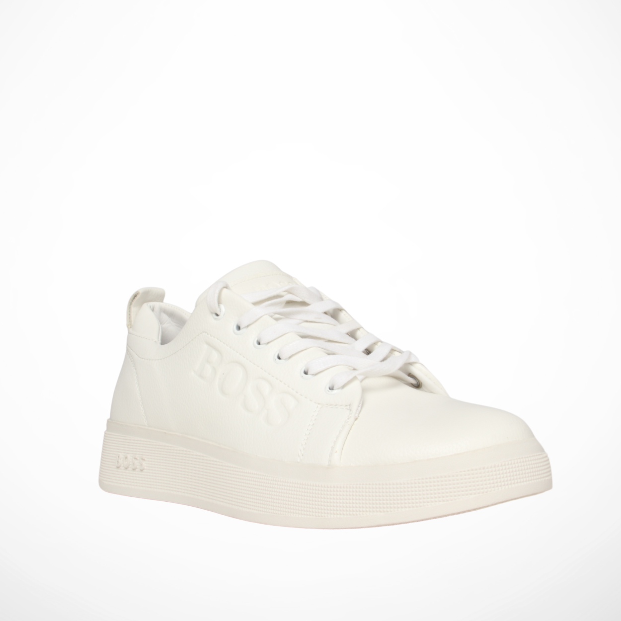 Men Leather trainers with signature (White)