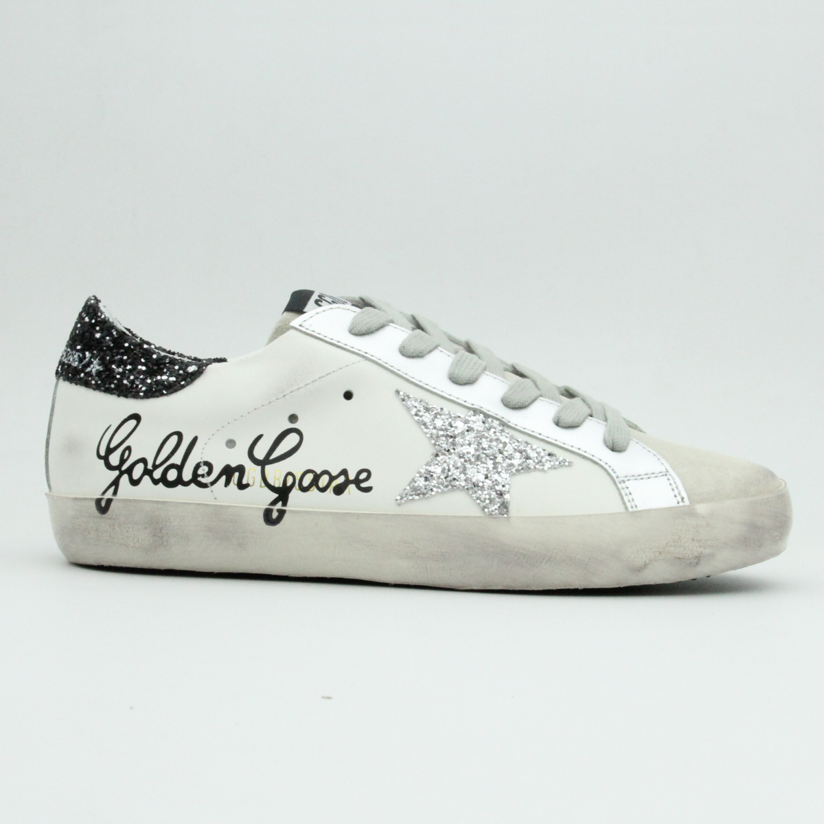 Women Super Star Leather Crystal (White-Black)