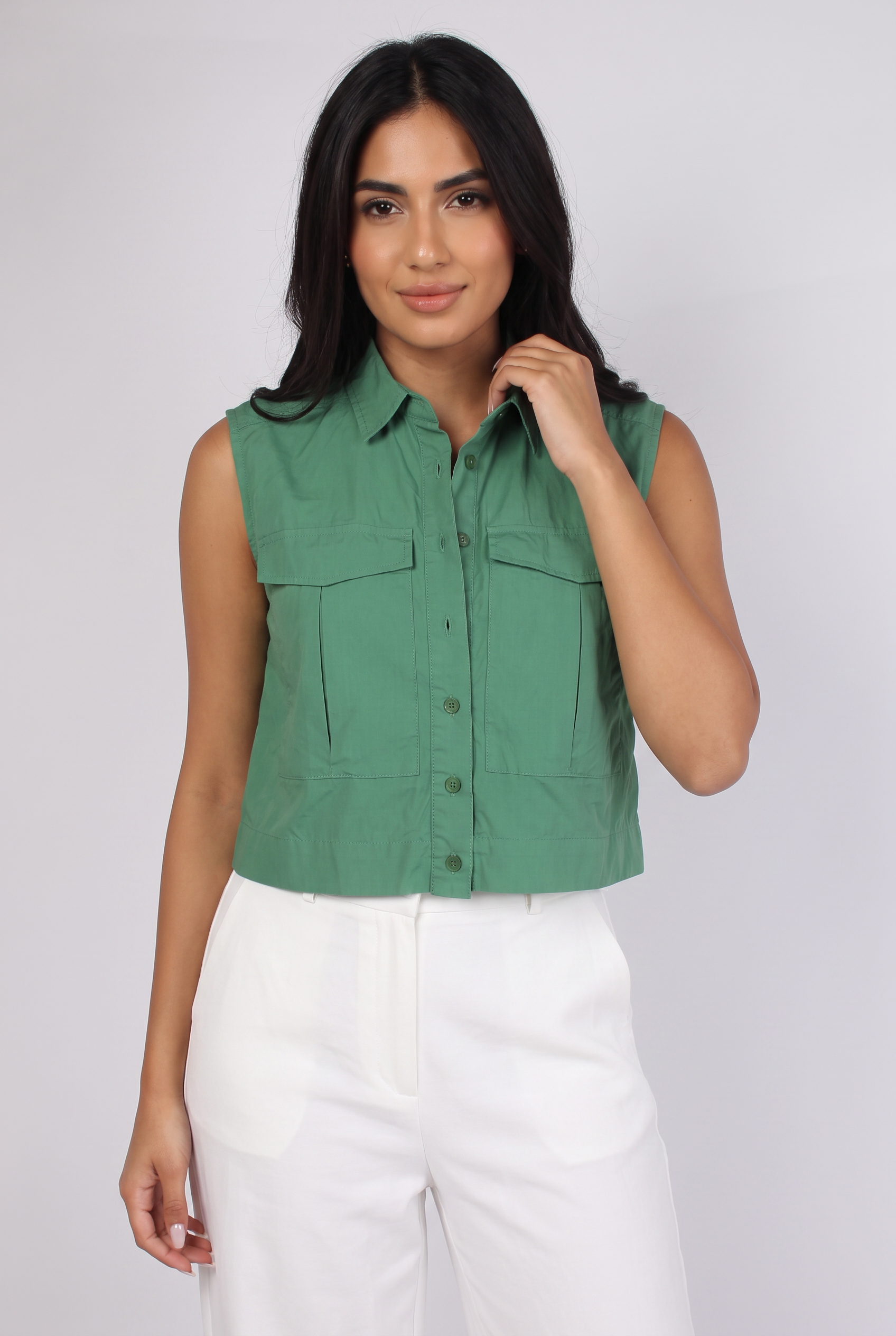 Women Sleeveless Crop Shirt Oversized