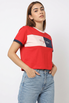 Women's crew neck logo printed t-shirt, product photo