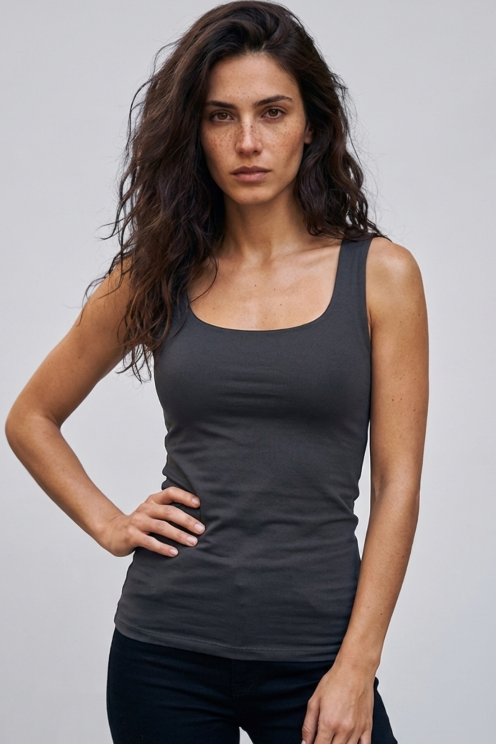 Women's beige basic tank top by NUT, product photo