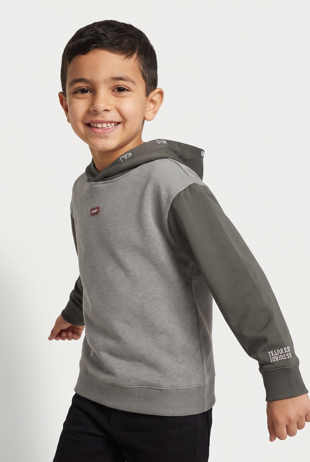 Kids Sporty Hoodie (Grey*Oil Green)