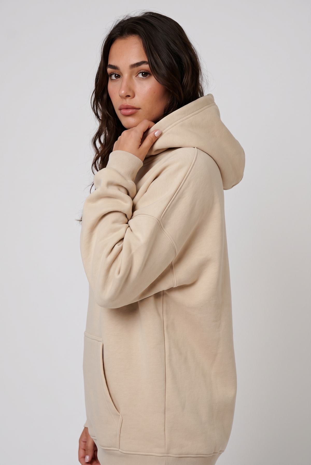 Women Over Sized Basic Hoodie Sweater (Beige)
