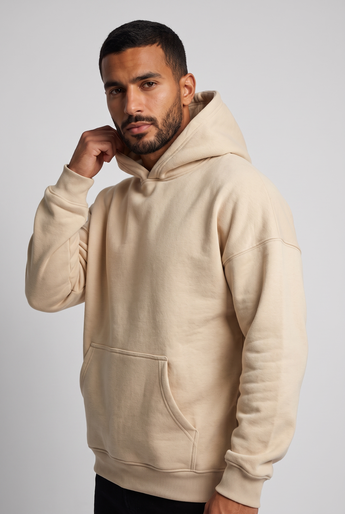 Men Over Sized Basic Hoodie Sweater (Beige)