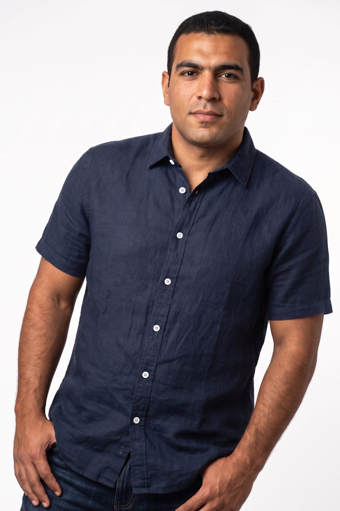New-Men Regular Fit Short-sleeved Linen Shirt