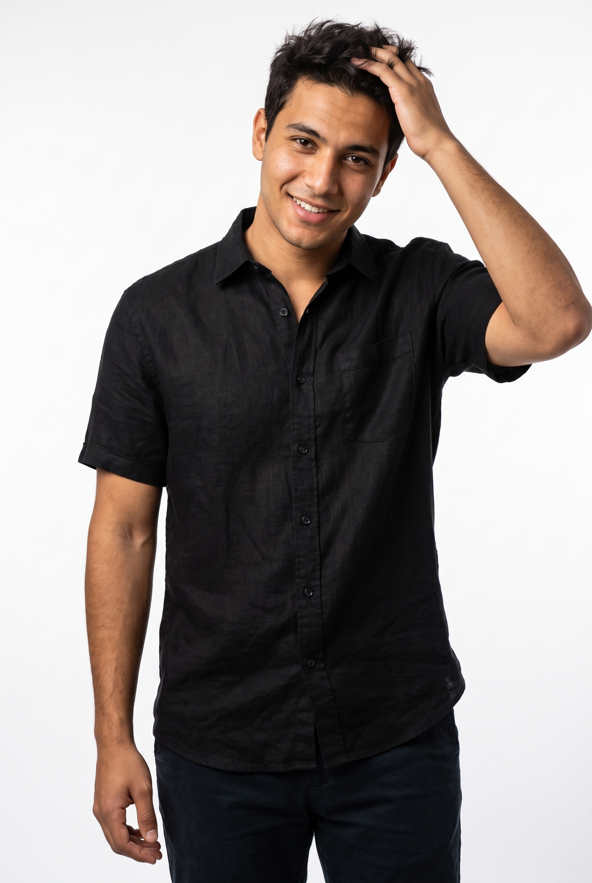 New-Men Regular Fit Short-sleeved Linen Shirt