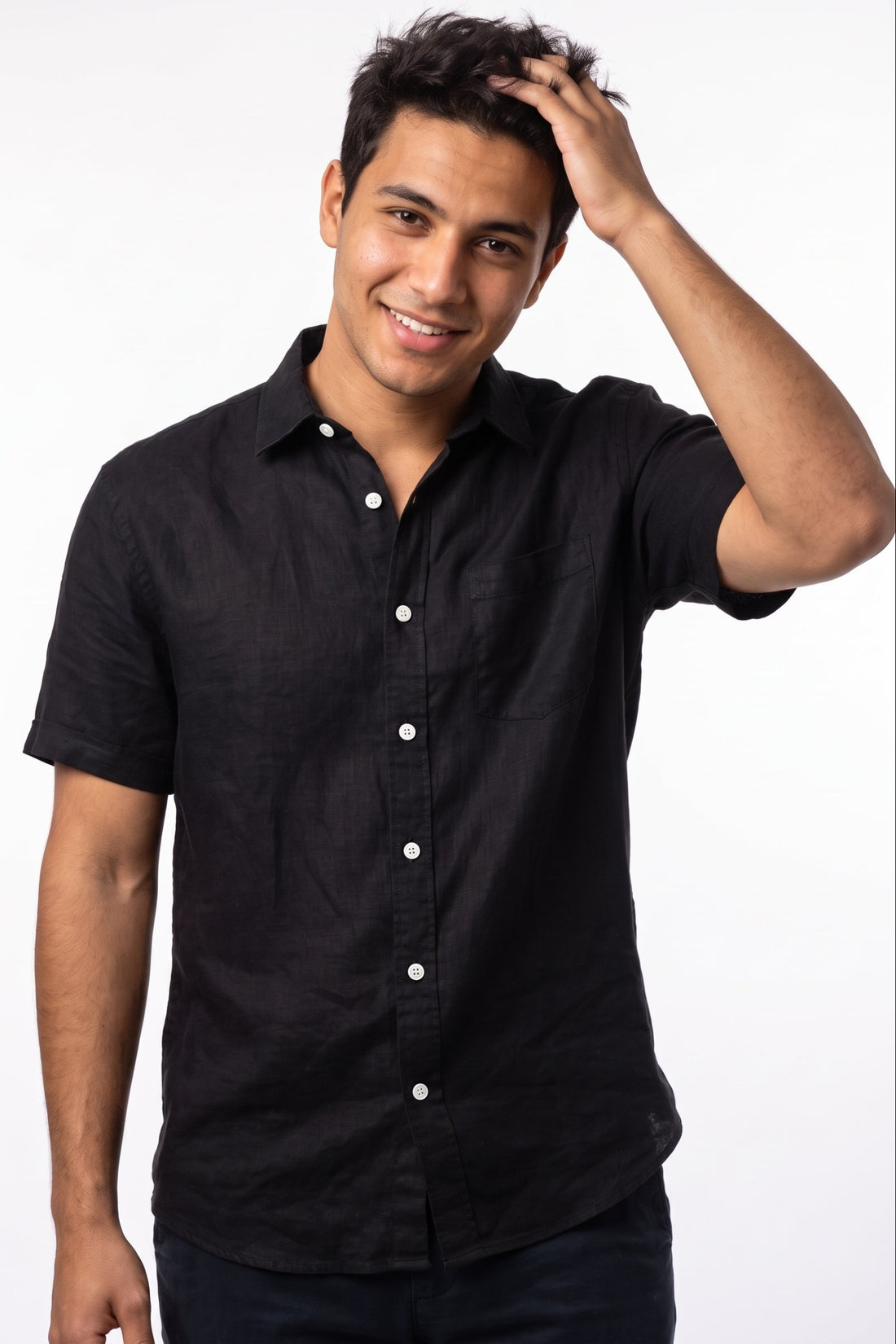 New-Men Regular Fit Short-sleeved Linen Shirt