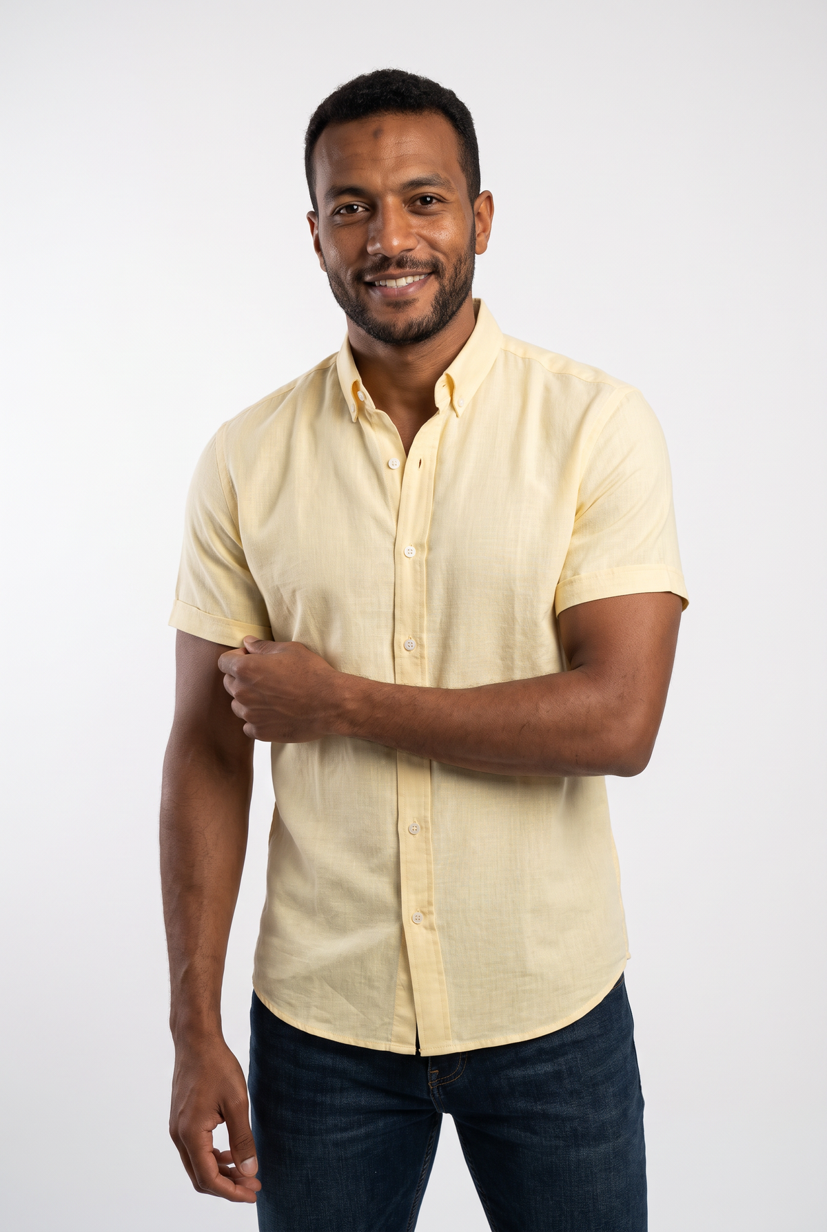New-Men Regular Fit Short-sleeved Linen Shirt