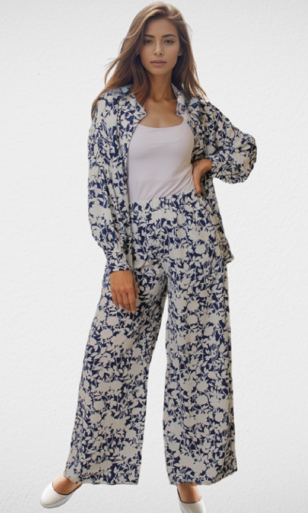 Women Set Floral print (Dark Blue & White)