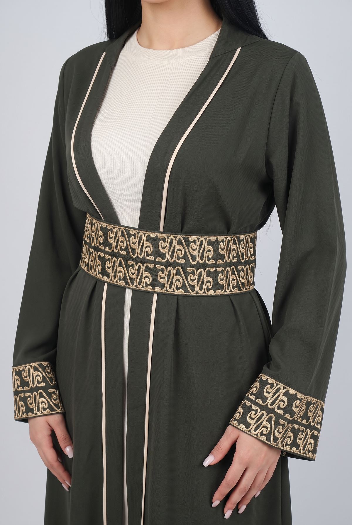 Women Dress Kaftan With Belt & Capuchon  (Oil Green)