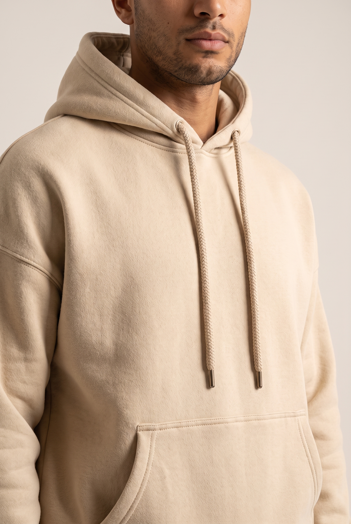 Men Over Sized Basic Hoodie Sweater (Beige)