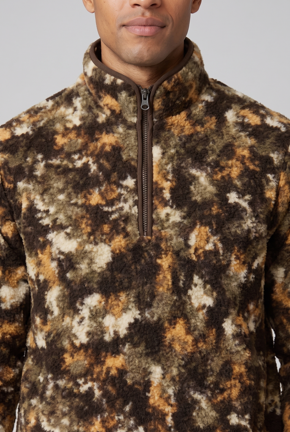 ORIGINAL OLD NAVY Men Sherpa Fur Half Zip ( Brown Camouflage)