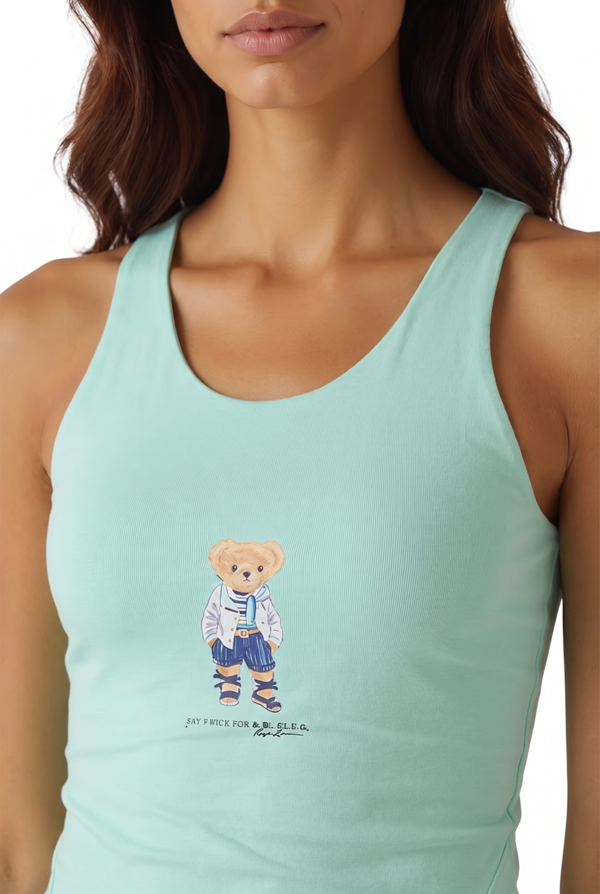 Women Scoop Neckline Tank Top-Bear (Pastel Mint)