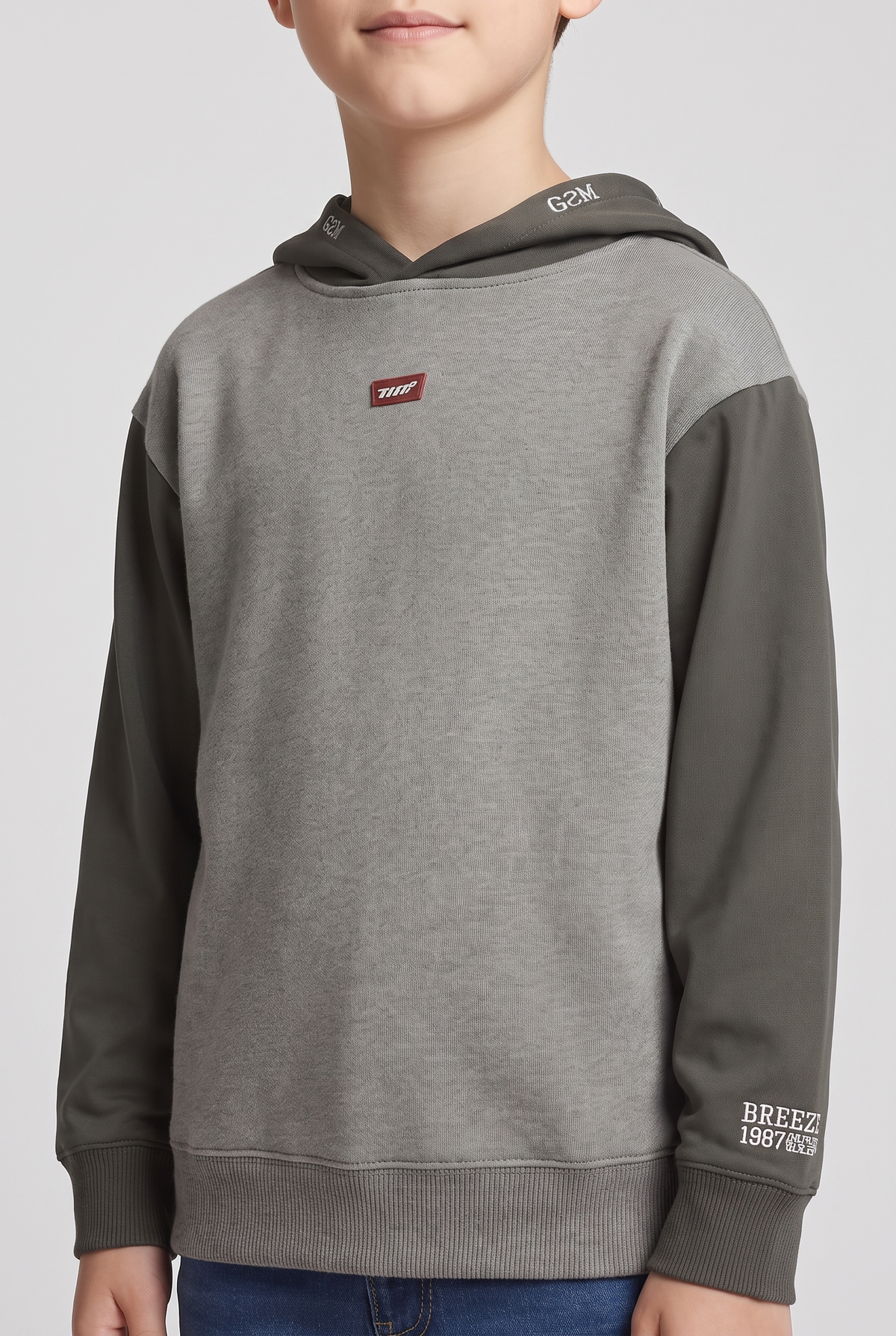 Kids Sporty Hoodie (Grey*Oil Green)