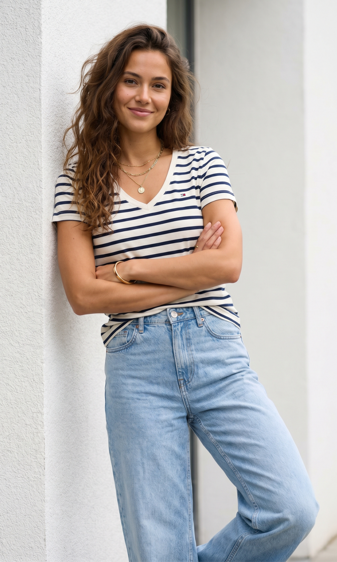 Women Striped Classic V-neck T-Shirt