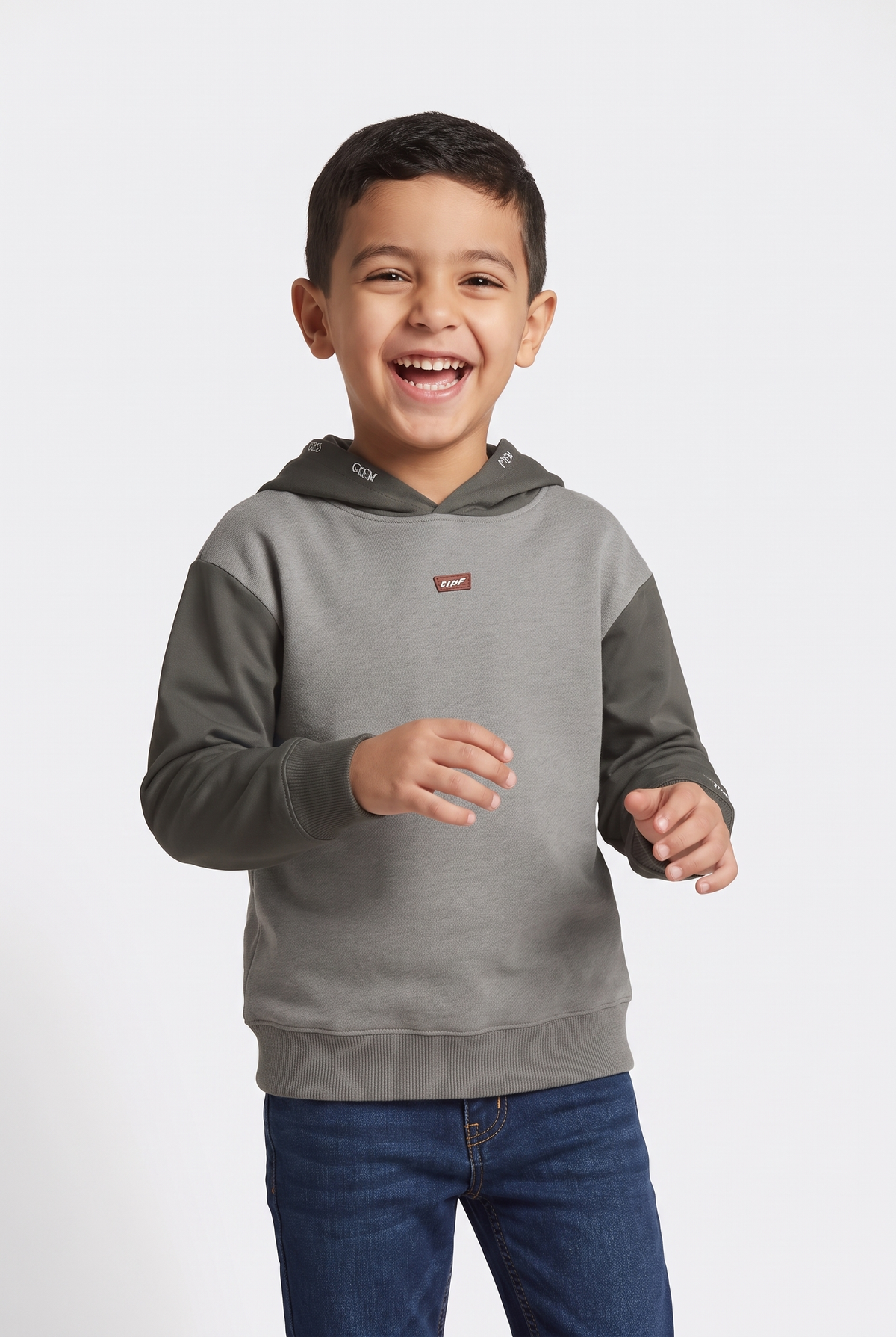 Kids Sporty Hoodie (Grey*Oil Green)