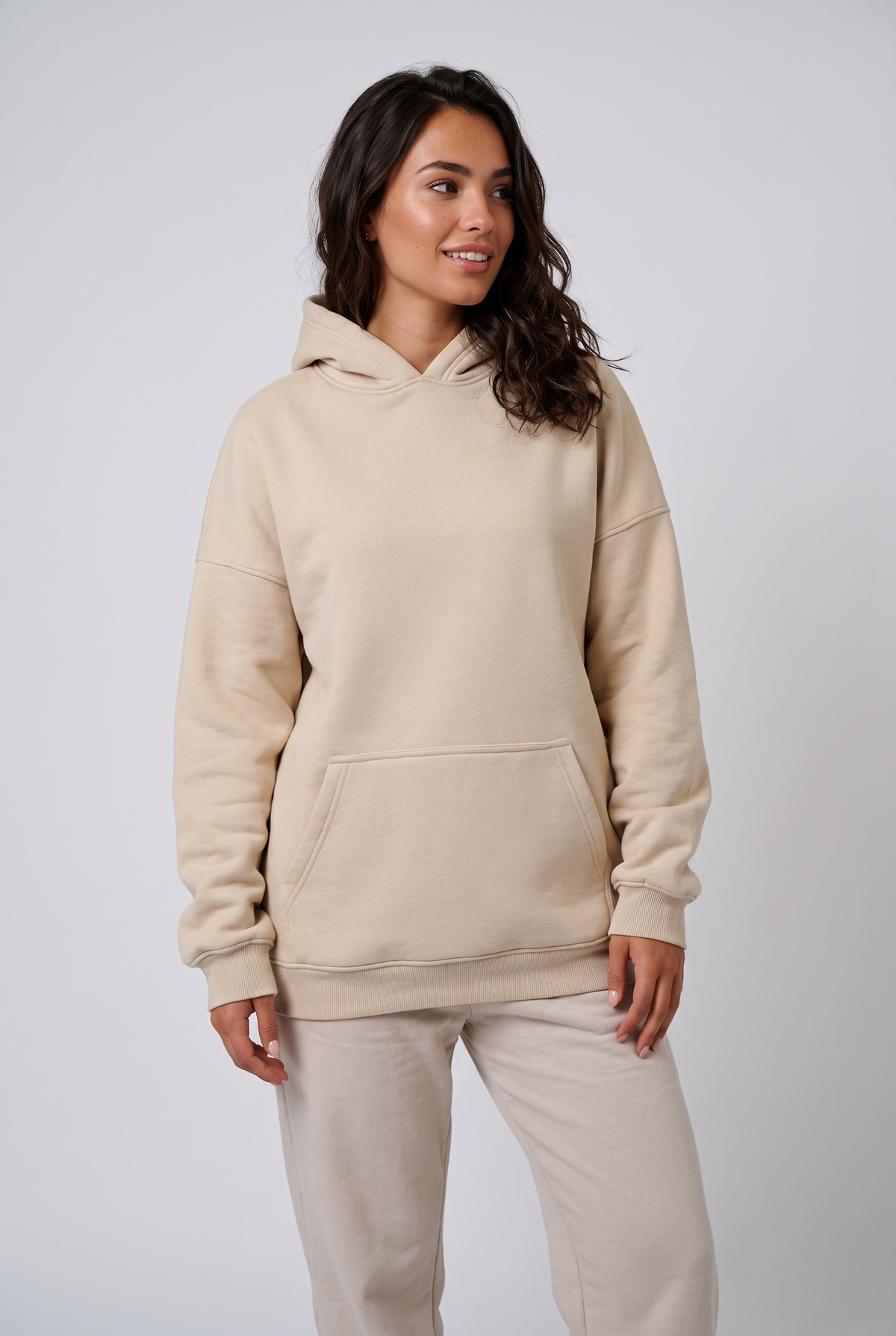 Women Over Sized Basic Hoodie Sweater (Beige)